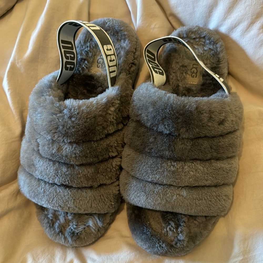 Ugg Fluff Yeah Slides- Charcoal